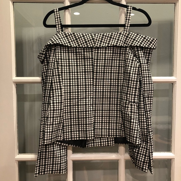 Bershka Plaid blazer with Bardot neckline - Picture 6 of 7